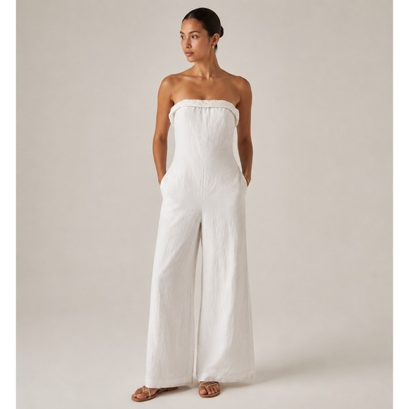 Reformation Pants - Reformation Taylor Linen Jumpsuit Strapless White Missing Belt Sz 4 Euro Summer